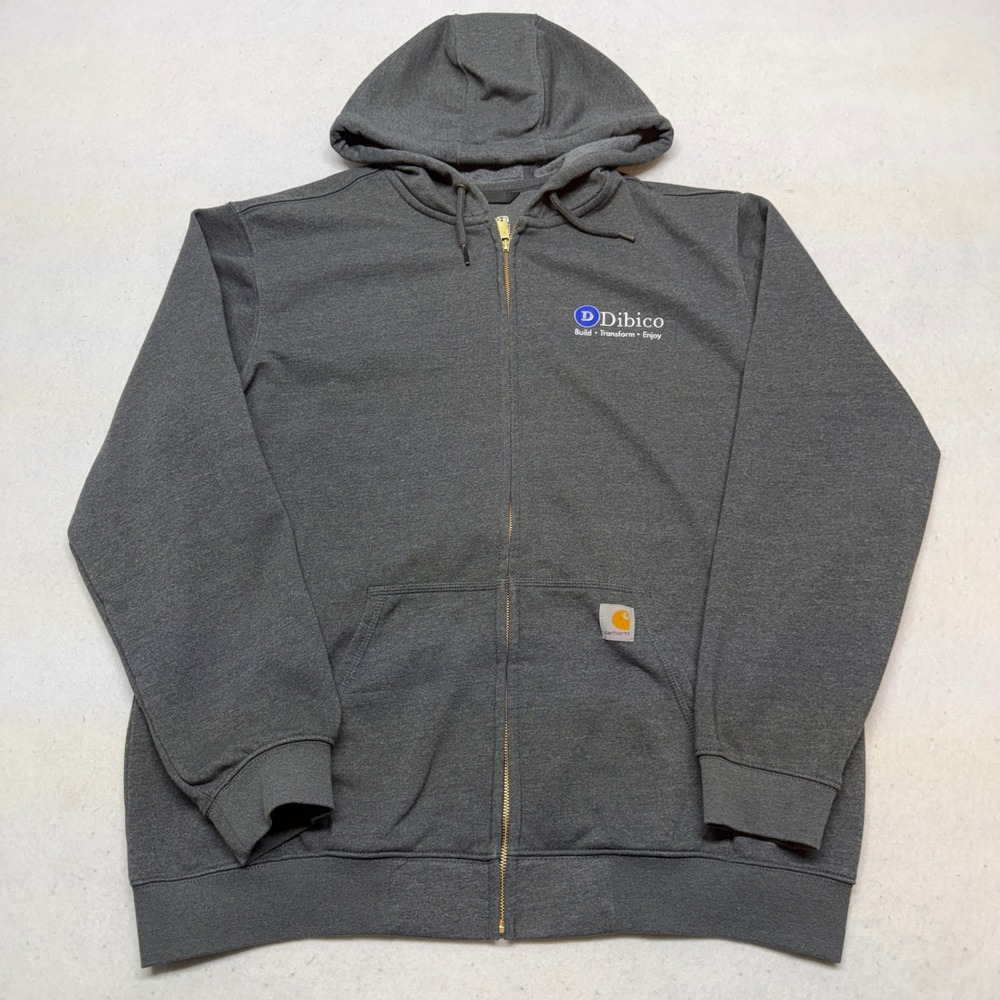 Carhartt Loose Fit Full Zip Hoodie Mens XL Gray Workwear Skater Boxy Dibico Logo